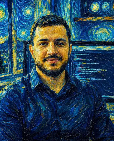 João Gabriel Pacheco portrait with starry night artwork